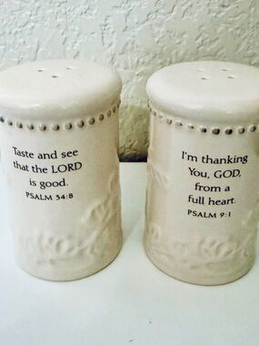 Mary & Martha DaySpring Scripture Ceramic Salt Pepper Shaker Set